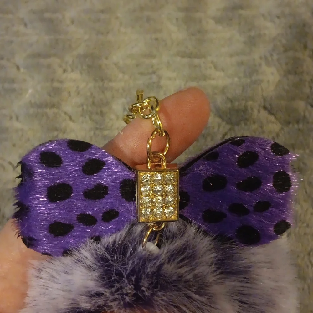 Purple and Gold Keychain with Pom Pom